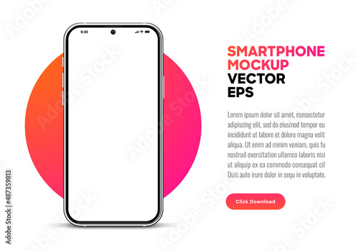 3d high quality vector mobile mockups. Ultra realistic smartphone. Device UI UX mockup for presentation template. Cellphone frame with blank screen isolated templates. 3d isometric illustration. 
