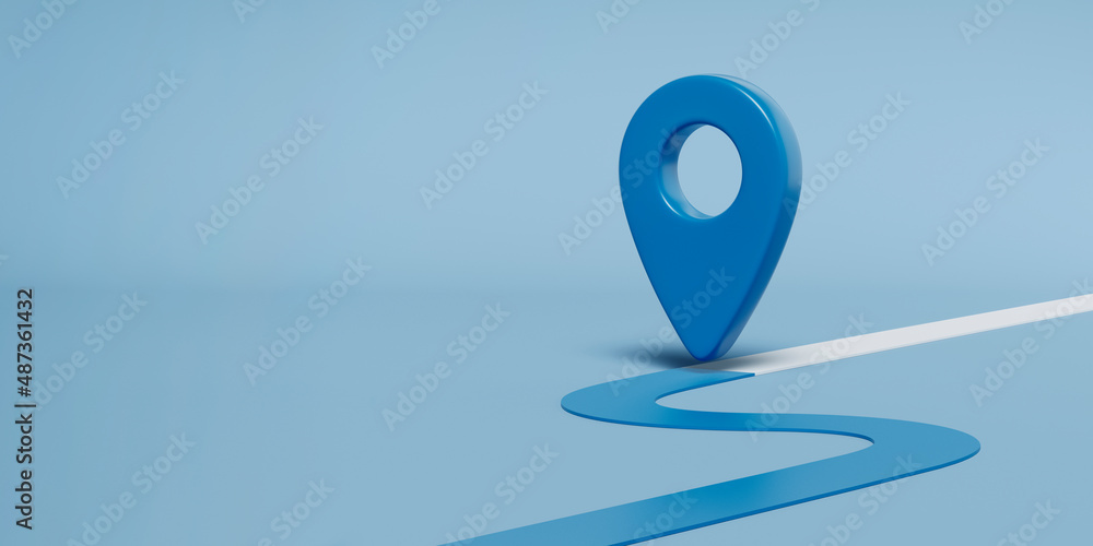 Map or location locator marker, blue navigation icon on blue background, source or template, 3d rendering Map or location locator marker, blue navigation icon on blue background, source or template, 3d rendering