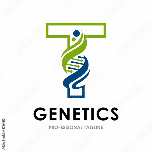 Abstract letter T DNA chromosome vector logo design. Suitable for business, web, art, health, research, science, technology, nucleus and cell symbol