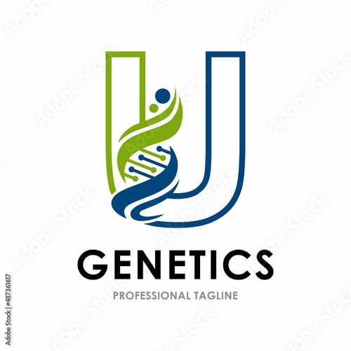 Abstract letter U DNA chromosome vector logo design. Suitable for business, web, art, health, research, science, technology, nucleus and cell symbol