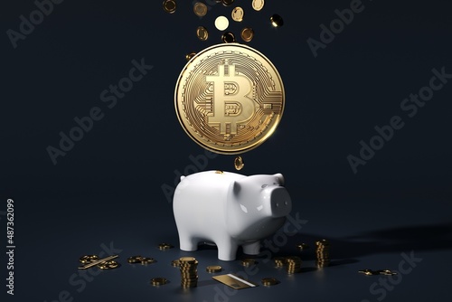 Piggy bank and bitcoin