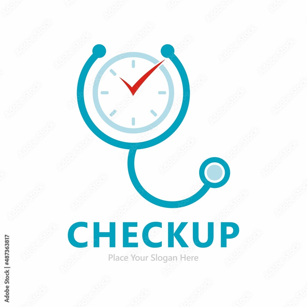 Medical checkup time vector logo template. there are stethoscope and watch symbol Medical checkup time vector logo template. there are stethoscope and watch symbol