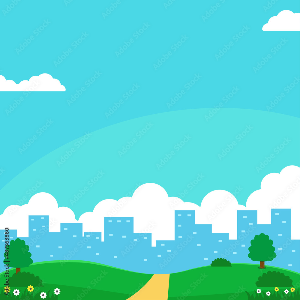 Park landscape with city silhouette vector suitable for background or illustration Park landscape with city silhouette vector suitable for background or illustration