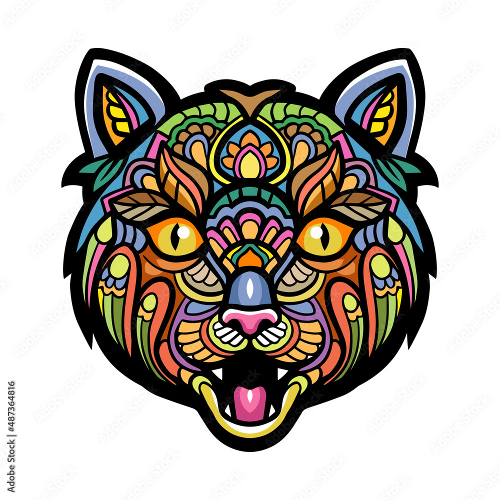 Obraz premium Colorful cat head zentangle art isolated on black background