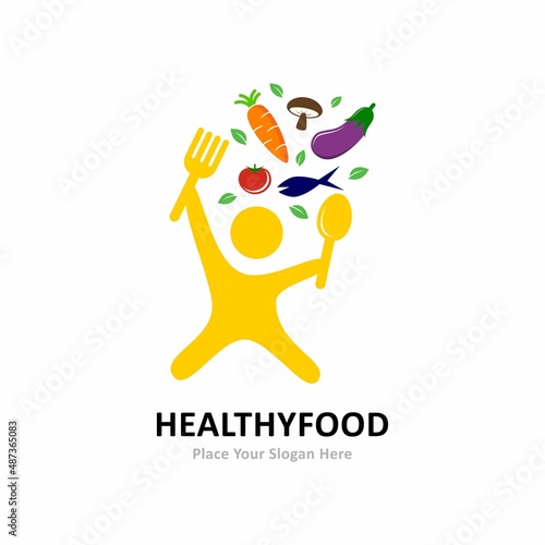 Healthy food with child or people logo template vector. Suitable for business, food , health, and art