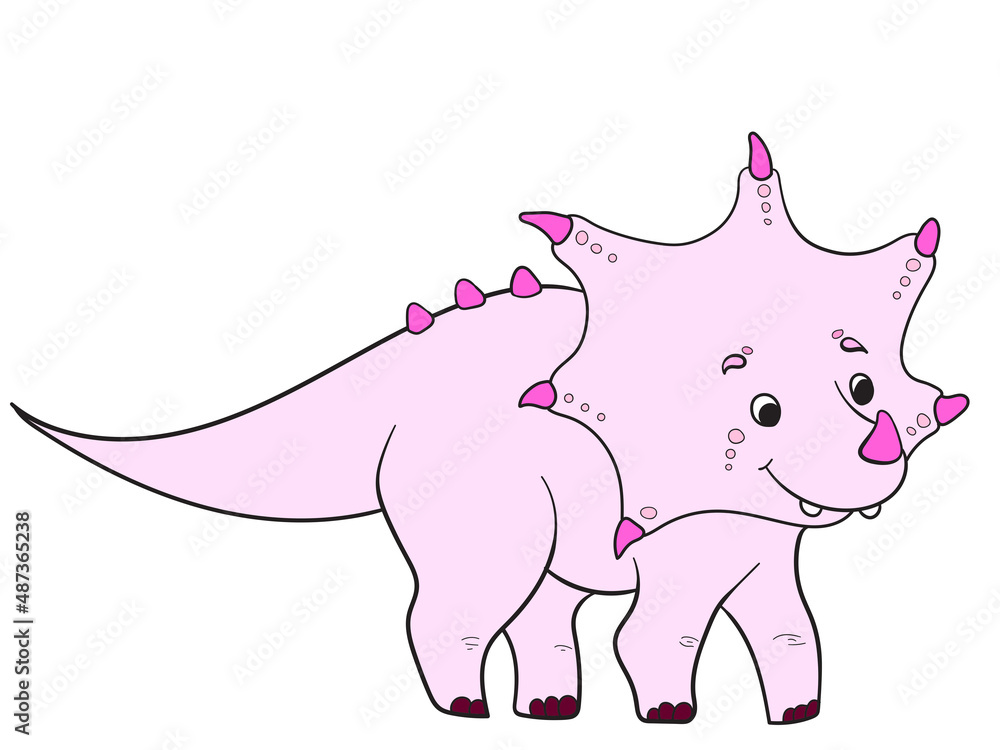 Obraz premium Pink dinosaur, hard drawing. Kind Triceratops, ancient animal.