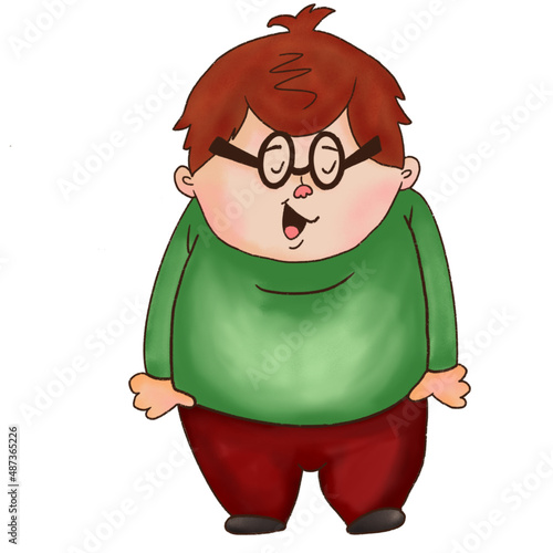 illustration of a cheerful fat boy in cartoon style