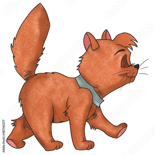 cute cat goes on business to visit. texture for fabric or banner. illustration for shapes.
