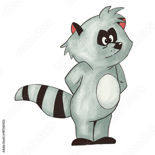 funny cartoon raccoon on white