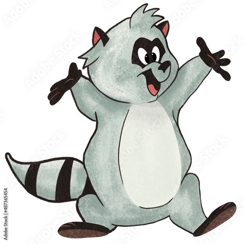 funny cartoon raccoon on white
