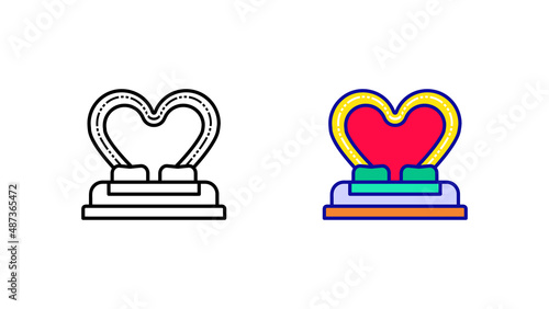 Modern heart bed icon set. Modern simple honeymoon, marriage and wedding, bedroom item. Linear and colored icon ready template. Download simple linear furniture vector. white background.