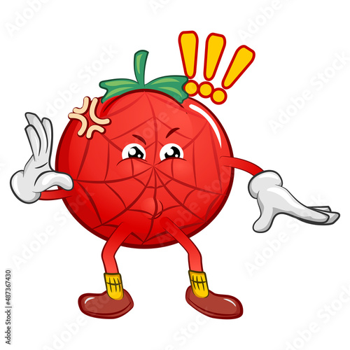 vector mascot character of a tomato that becomes a cute tomato spider