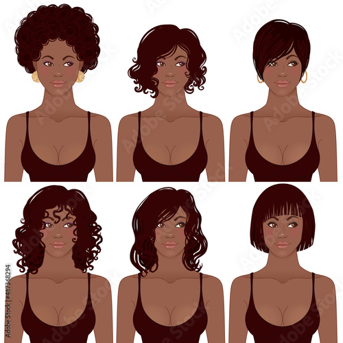 Beauty Salon: Pretty young african american woman with stylish haircut Vector illustration