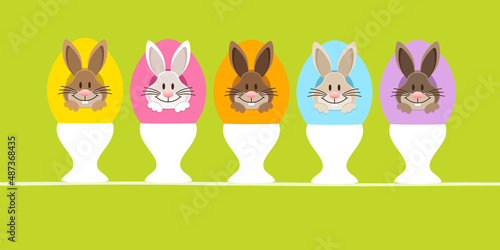5 Osterhasen In Ei Eierbecher Vorn Grün