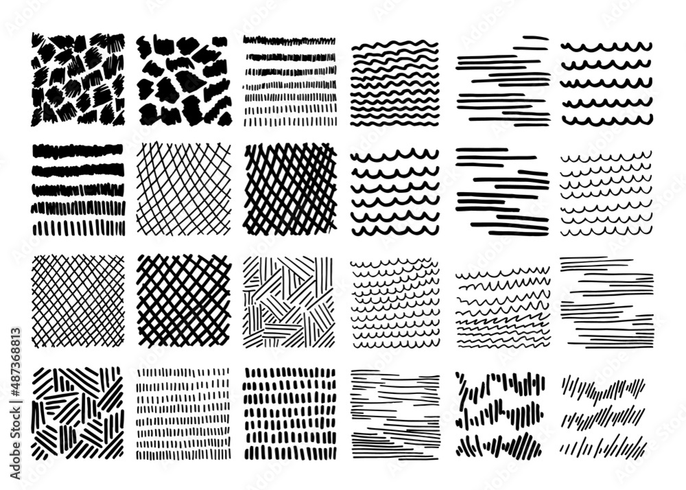 A set of straight lines, dashes and wavy lines in doodle style.