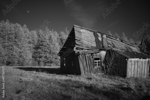 Wallpaper Mural Old abandoned damaged wooden house in black and white Torontodigital.ca