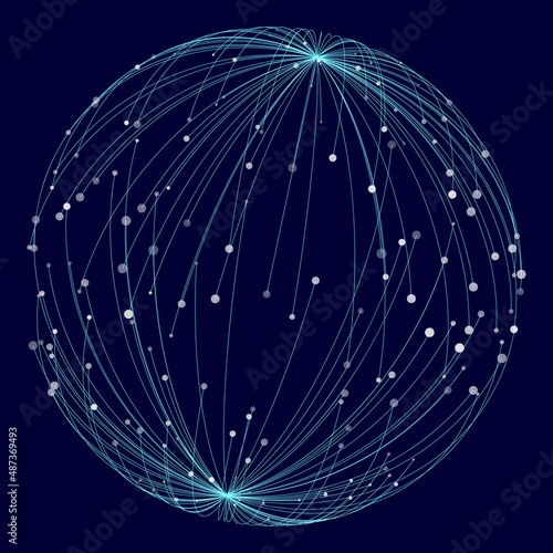 Point and curve constructed the sphere wire frame, technological abstract illustration.