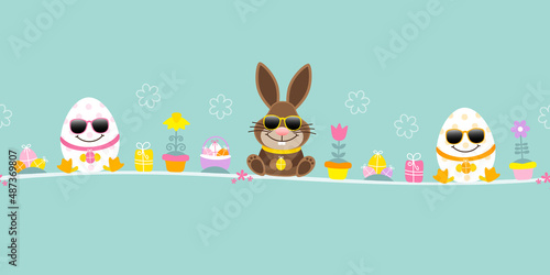 Osterhase & 2 Ostereier Sonnenbrille Icons Türkis