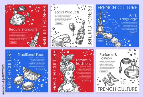 French culture social media banner, post set