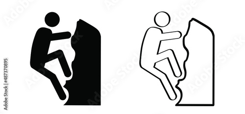 mountaineering, climbing icon or symbol. Activity, extreme sports. climb the mountain line pattern. Travel sport. Stickman or Stick figures man pictogram