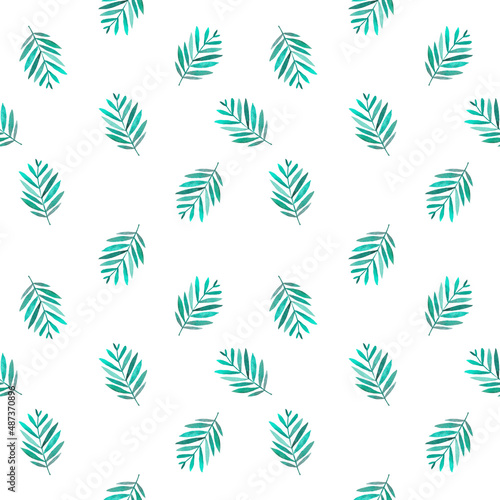leaf seamless pattern watercolor isolated on white background