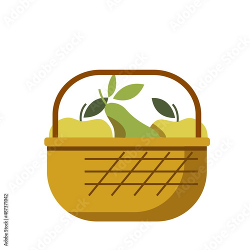 A basket with a harvest pears and apples isolated on a white background. Healthy vitamin food.