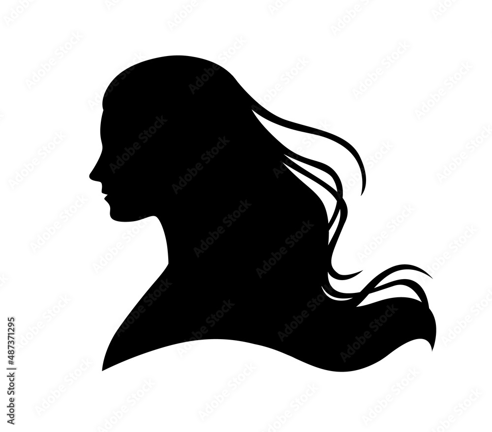 Vector silhouette of beautiful woman's head with flowing hair - beauty ...