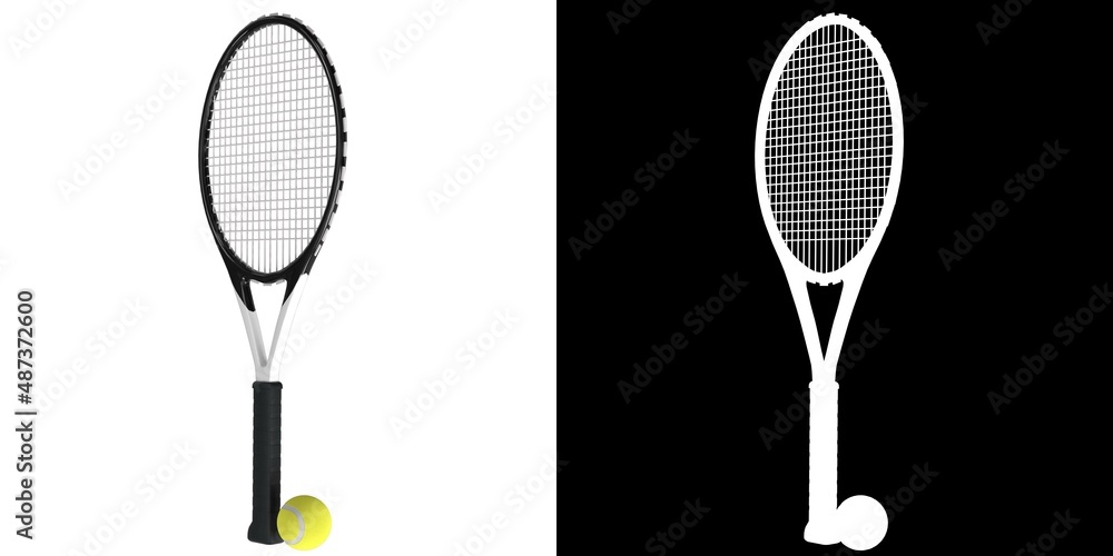 3D rendering illustration of a tennis ball and racket set