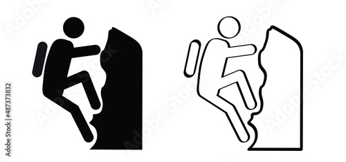 mountaineering, climbing icon or symbol. Activity, extreme sports. climb the mountain line pattern. Travel sport. Stickman or Stick figures man pictogram