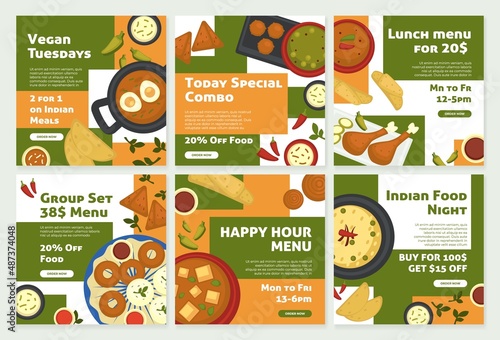 Indian food sale, social media template banner set