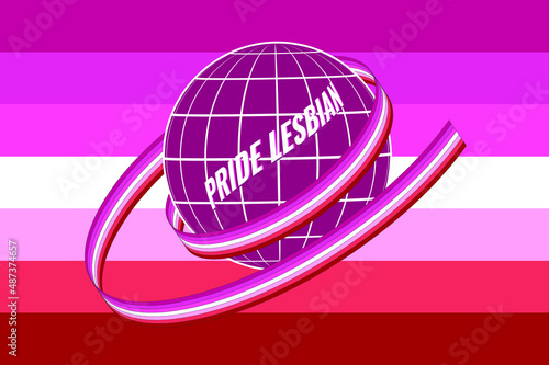 Women's lesbian subculture symbol. Vector illustration. The ground, painted in the colors of the flag, is wrapped in a ribbon with the official flag of the LGBT community.