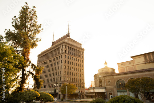 Sunset view of the historic downtown area of Fresno, California, USA. photo