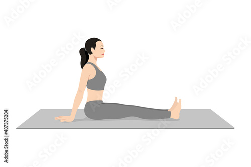 Staff Pose Hands Back Variation. Beautiful girl practice Dandasana Hasta Back Variation. Young attractive woman practicing yoga exercise. working out, black wearing sportswear, grey pants and top