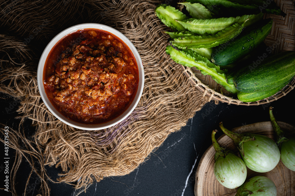 Nam Prik Ong Northern Spicy chili paste and traditional Thai food.