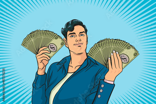 Happy Young Handsome Man Holding money