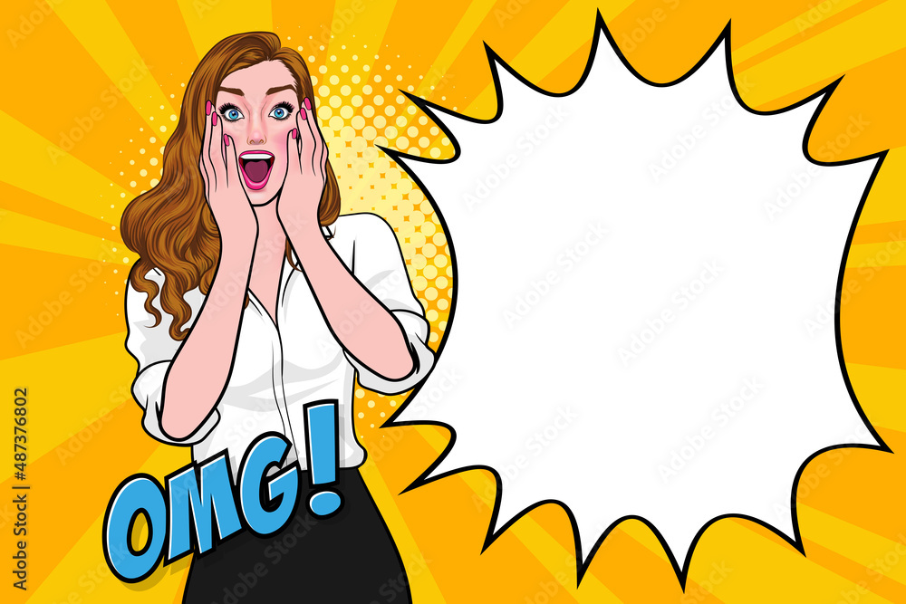 surprised woman say OMG with speech bubble surprised woman say OMG with speech bubble