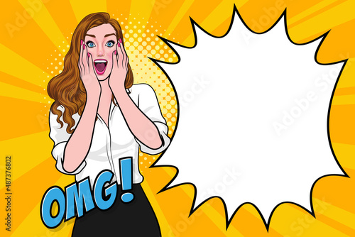 surprised woman say OMG with speech bubble