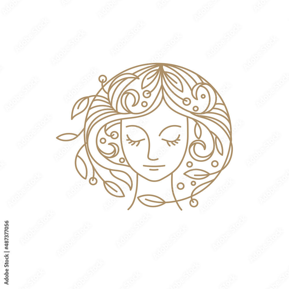 Vector logo design template in trendy linear style with female face Vector logo design template in trendy linear style with female face