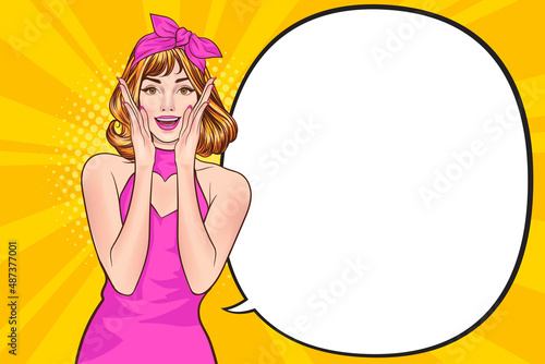 woman in pink shouting with hand around mouth with speech bubble