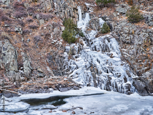 frozen waterfall in the Poudre River Canyon in northern Colorado