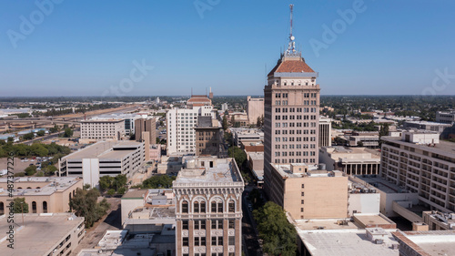 Daytime aerial view of the historic downtown district of Fresno, California, USA. photo