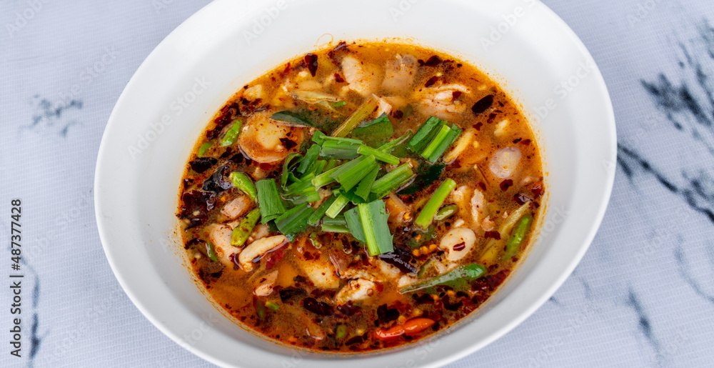 Naklejka premium Mixed Thai & Chinese Rice and Soup Dishes 