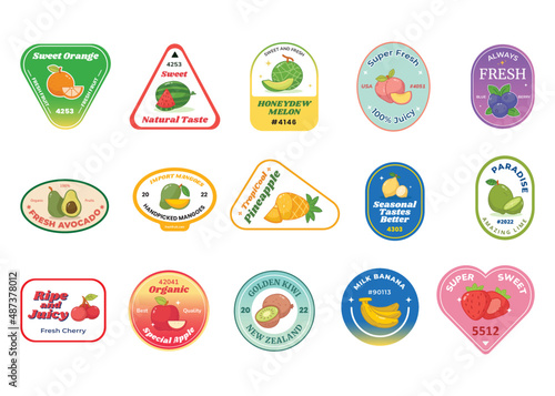 retro fruits sticker label collections