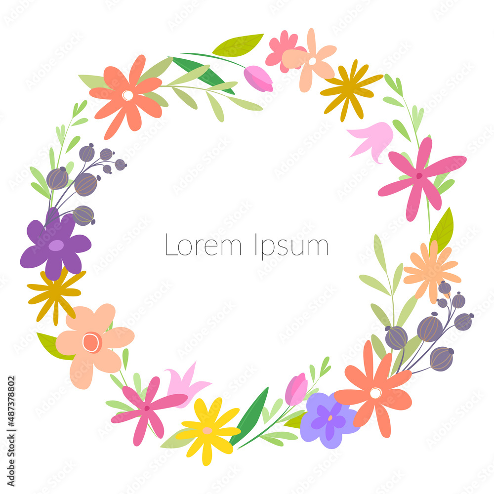 Floral round frame. Poster for holidays, template.