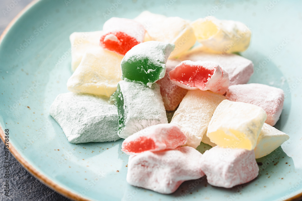 Loukoumi - sweet Greek jelly cubes with rose, lemon and bergamot flavors