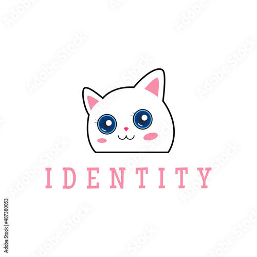 Happy smiling kitty cartoon character logo design illustration. cute cat mascot. vector art illustration