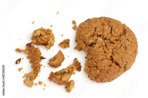 oatmeal cookies with flax, pumpkin and sunflower seeds with clipping path and full depth of field. Top view. Flat lay