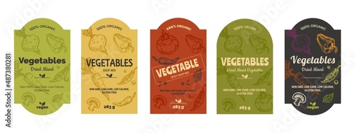 Vegetable soup mix label design set, product badge