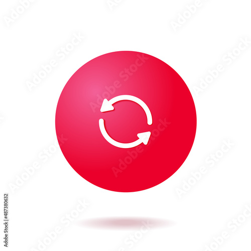Vector isolated sync icon of synchronization sync up with 3d red gradient ball circle bubble on white background. Flat minimal icon for UI UX presentation.