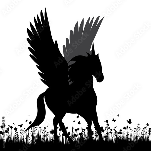 pegasus running silhouette, isolated vector